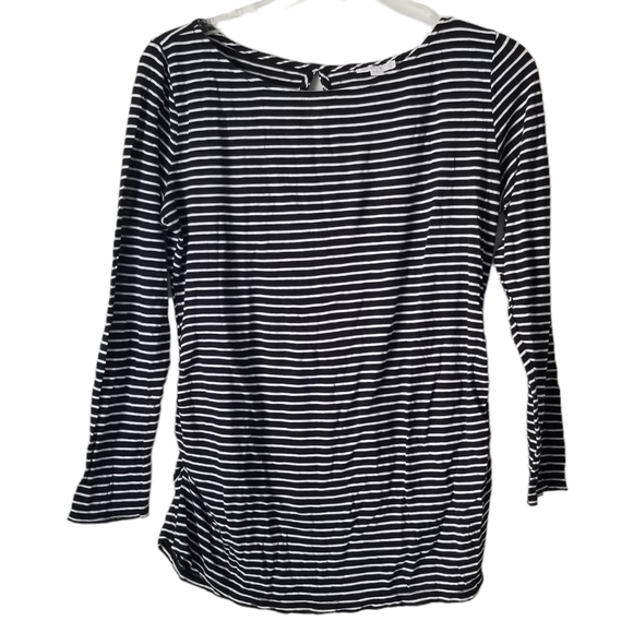 A Pea in the Pod Black & White Stripped Long Sleeve Tee with Keyhole Size L - Picture 1 of 9
